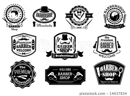 Black and white barber shop labels Black and white barber shop labels 14037834