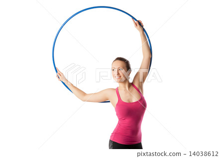 Rhythmic gymnastic woman with hoop up  14038612