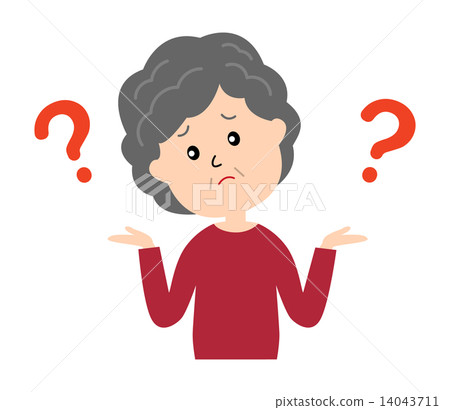 An elderly woman holding a neck and a question mark 14043711