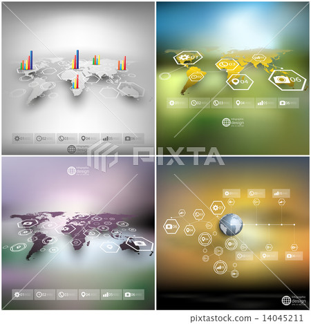 Set of world maps in perspective, blurred infographic vector templates for business design 14045211