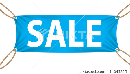 Textile banners with Sale Text Suspended by Ropes by all Four Co Textile banners with Sale Text Suspended by Ropes by all Four Co 14045225
