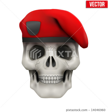 Human skull with Military maroon beret 