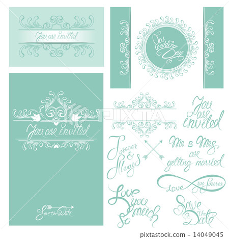 Set of Wedding invitation cards with floral elements, calligraph 14049045
