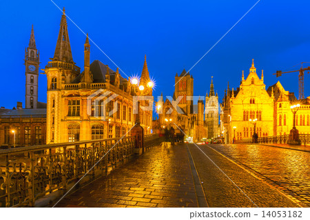 St. Michael Bridge at sunset in Ghent, Belgium St. Michael Bridge at sunset in Ghent, Belgium 14053182