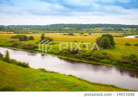 Sorot river in summer day, rural Russian landscape 14053886