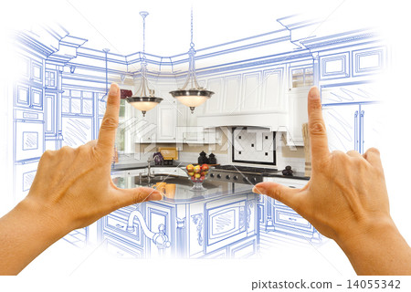 Hands Framing Custom Kitchen Design Drawing and Photo Combinatio 14055342