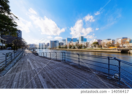 Tennozu Isle's board walk and blue sky 14056417