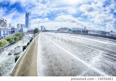 snow and ice covered city and streets of charlotte nc usa 14056861