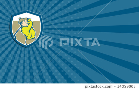 Business card Golfer Swinging Club Shield Cartoon 14059005