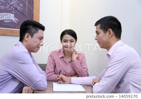 Man woman business executive  cafe table meeting 14059170