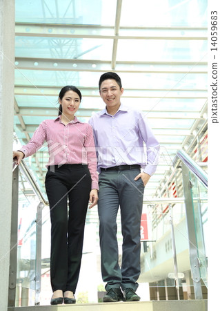 Man woman  business executive  outdoor pose stair 14059683