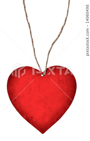 red paper heart hanging on a rope isolated on white background 14060498