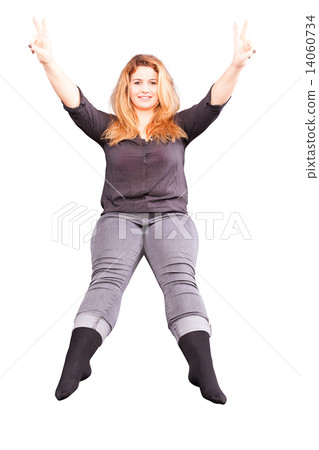 Happy attractive woman making a V-sign Happy attractive woman making a V-sign 14060734
