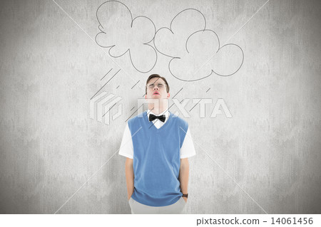 Composite image of geeky hipster looking up sadly Composite image of geeky hipster looking up sadly 14061456