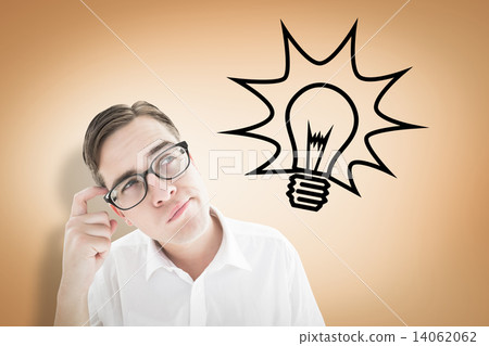 composite image of geeky businessman scratching his head