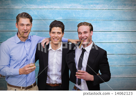 Composite image of handsome friends having a drink together Composite image of handsome friends having a drink together 14062123