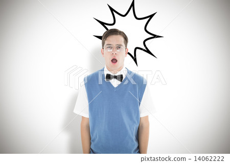 Composite image of geeky shocked hipster looking at camera 14062222