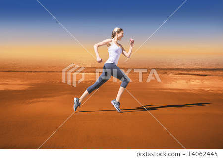 Composite image of pretty fit blonde jogging 14062445