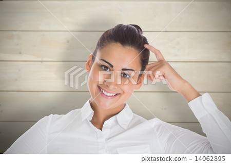 Composite image of smiling thoughtful businesswoman Composite image of smiling thoughtful businesswoman 14062895
