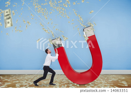 Composite image of businessman standing with bent legs and pushi Composite image of businessman standing with bent legs and pushi 14063351