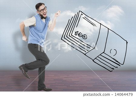 Composite image of geeky hipster dancing and smiling Composite image of geeky hipster dancing and smiling 14064479