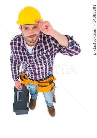 Smiling handyman with tool box 14065291