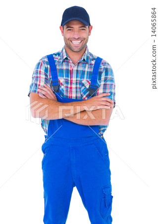 Male handyman standing arms crossed over white background 14065864