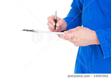 Mechanic writing on clipboard Mechanic writing on clipboard 14065902