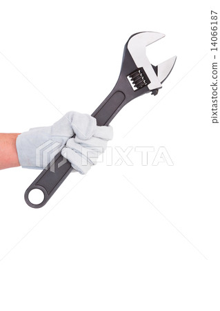 Mechanic holding spanners on white background 14066187