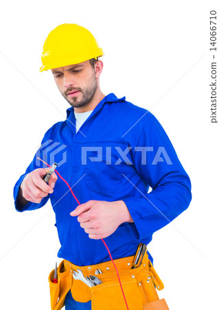 Electrician cutting wire with pliers Electrician cutting wire with pliers 14066710