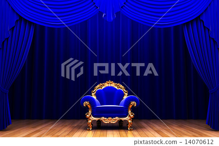 blue velvet curtain and chair 14070612