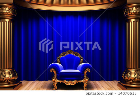 blue velvet curtains, gold columns and chair blue velvet curtains, gold columns and chair 14070613