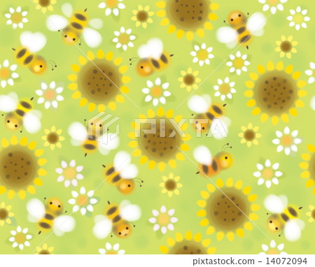 Vector seamless cute pattern flowers and bees,... - Stock Illustration ...