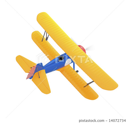 Retro biplane flying in the sky 14072734
