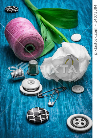 one white tulip and buttons with threads 14073394