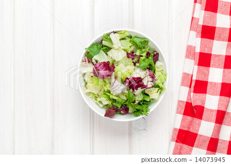 Fresh healthy salad over white wooden table 14073945