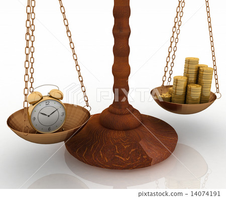 concept time is money, clock and money on scales 14074191