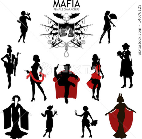 Female characters Silhouettes retro Mafia set 14076125