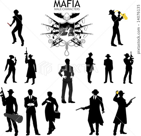 Male characters Silhouettes retro Mafia set 14076135