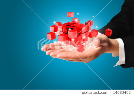 Hand of Business man hold cubic 14083402