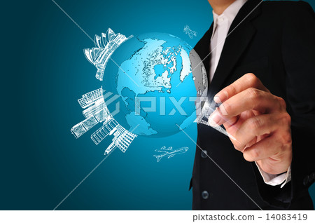 Business Man drawing earth globe 14083419