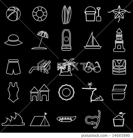 Beach line icons on black background Beach line icons on black background 14083890
