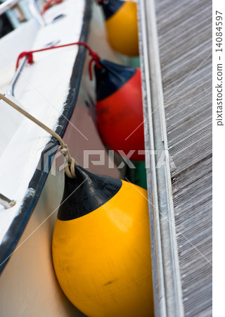 Sailboat Side Fenders CloseUp. Boat protection 14084597