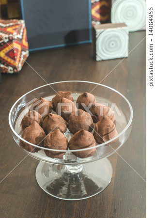 Chocolates in a luxurious glass dish 14084956