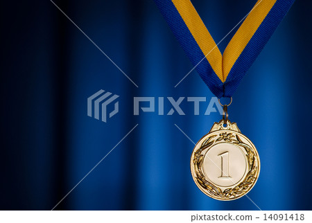 Gold medal on a dark blue background Gold medal on a dark blue background 14091418