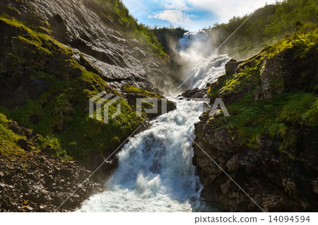 Giant Kjosfossen waterfall in Flam - Norway 14094594