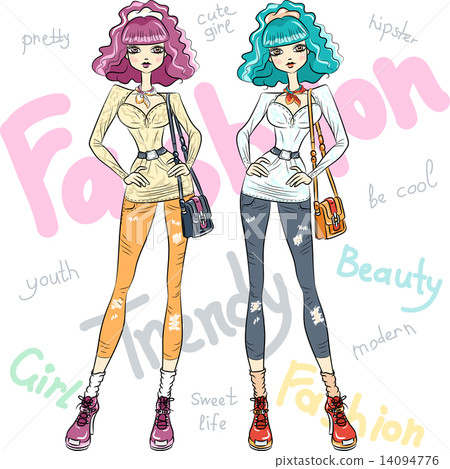 Vector beautiful fashion girls top models -插圖素材 [14094776] - PIXTA圖庫