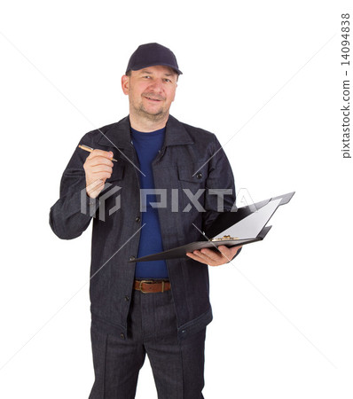 Worker in cap with folder. Worker in cap with folder. 14094838