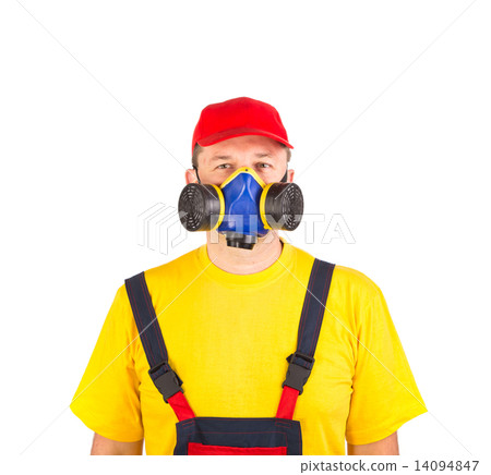 Worker in har with respirator. 14094847