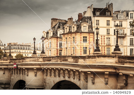 Paris, France. Pont Neuf vintage stylized photo 14094929